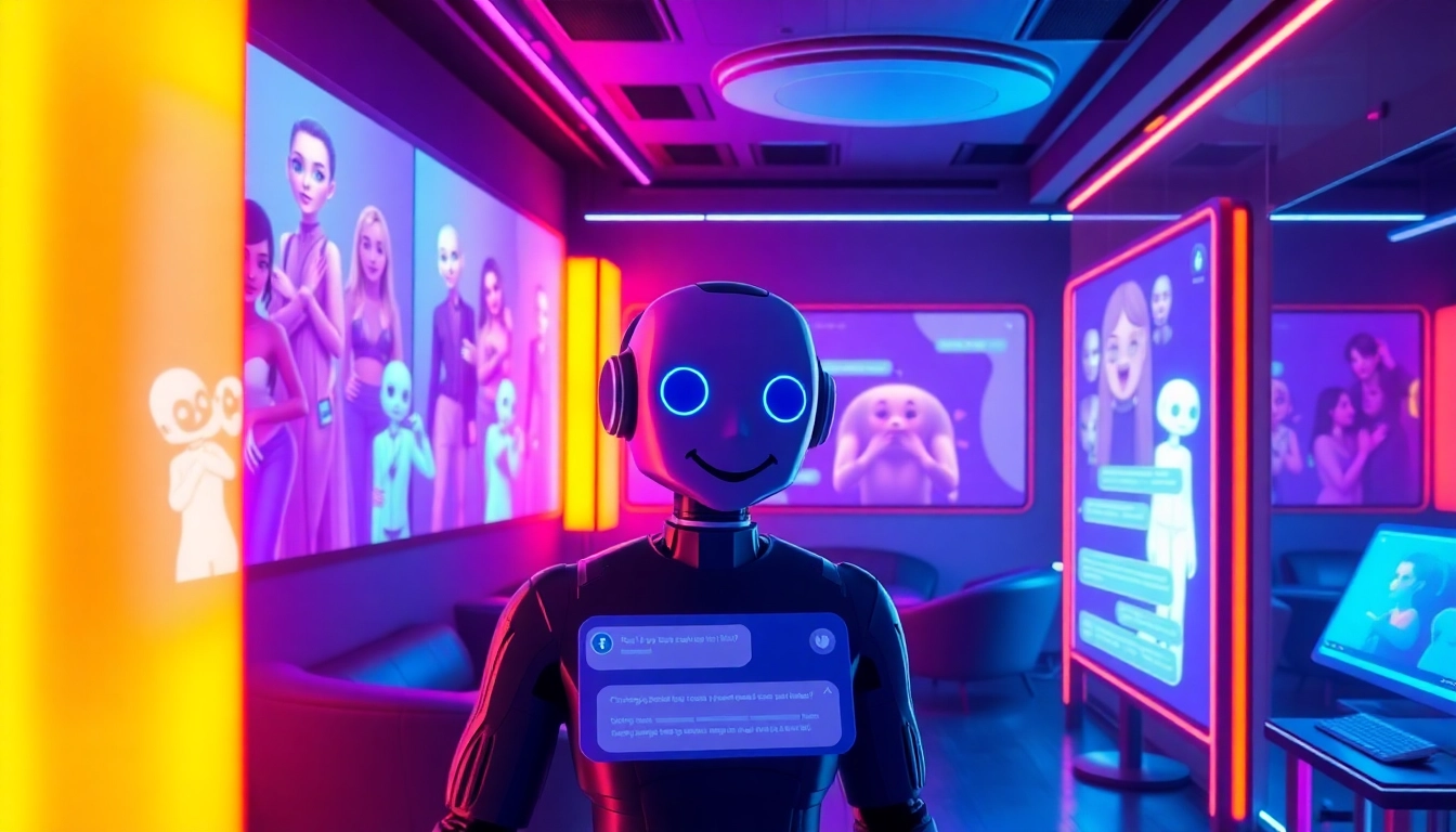 Explore the top best nsfw ai chatbots through engaging digital interactions in a vibrant lounge setting.