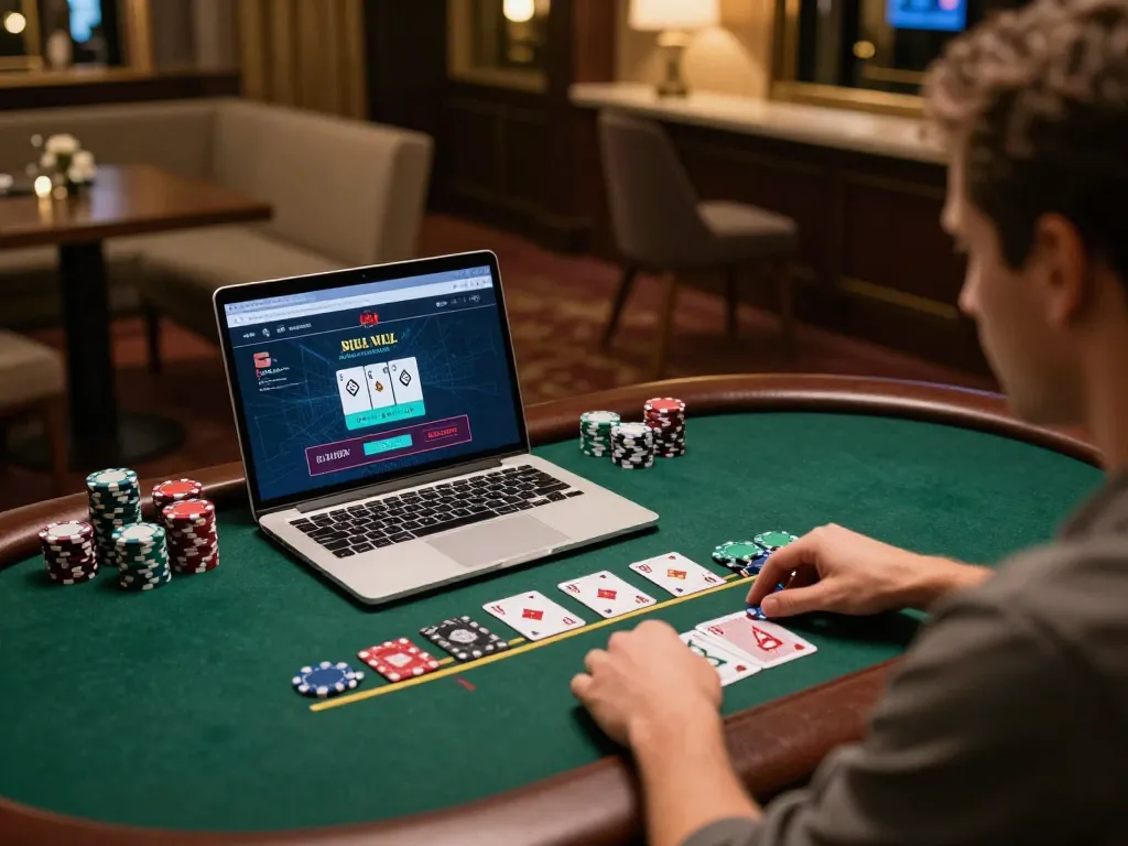 Player enjoying a live dealer blackjack game at rr88, showcasing smart strategy amid vibrant online casino atmosphere.
