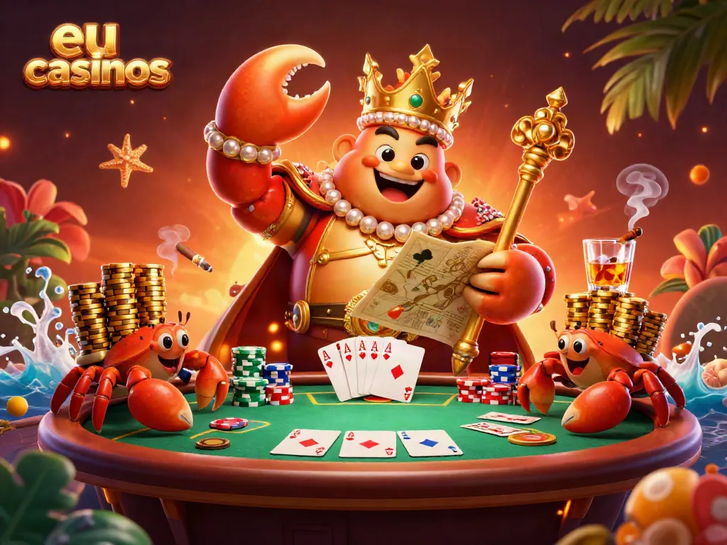 Experience the vibrant world of eu casinos with a dynamic golden crab emperor and gaming elements.