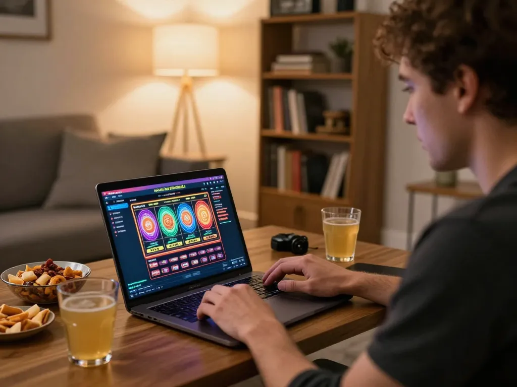 Engage with Canada online casinos reddit as player enjoys a cozy home gaming setup.
