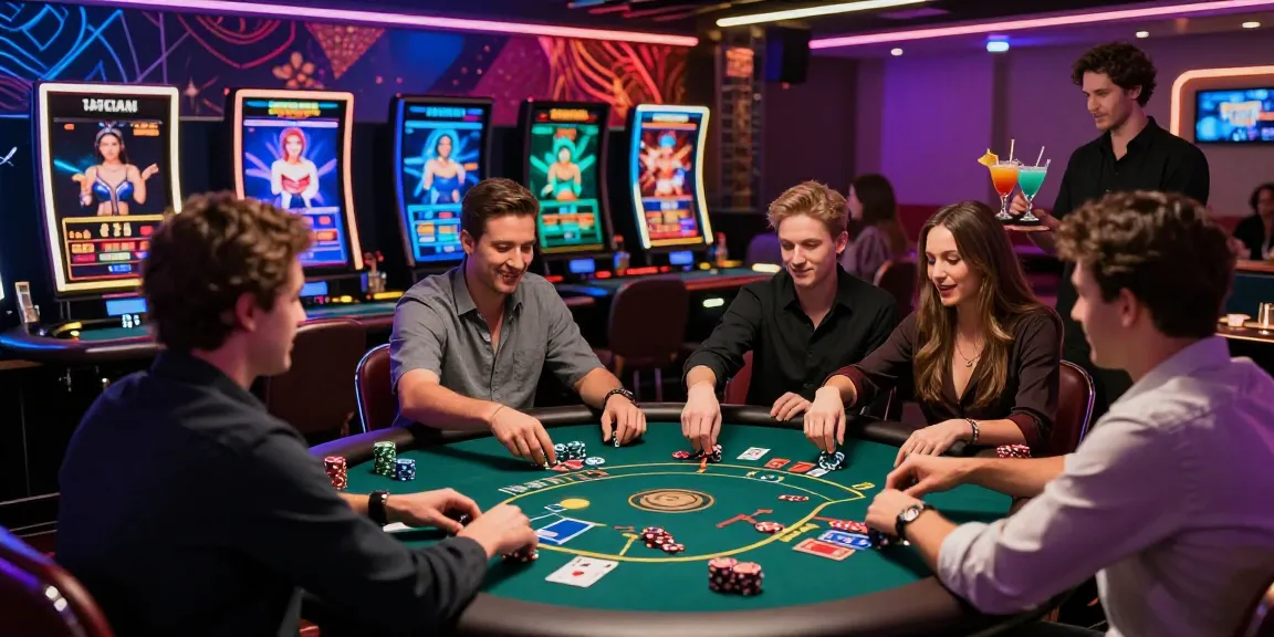 Joueurs en ligne engagés dans un casino en ligne vibrant de bonus, montrant excitation et interaction.