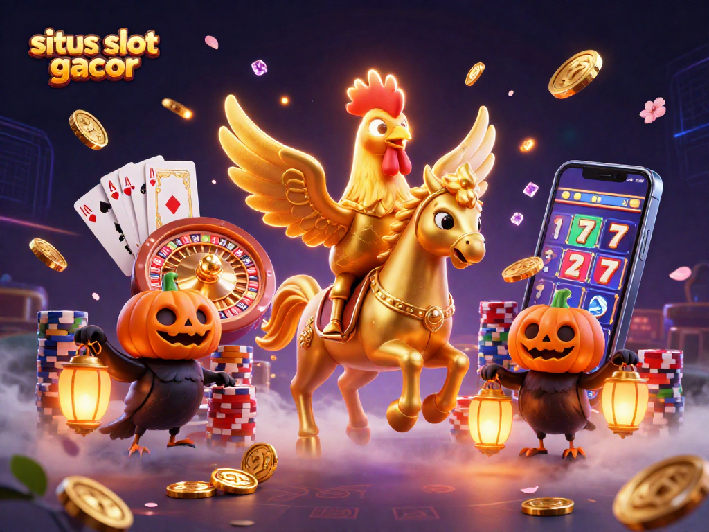 Experience the thrill of situs slot gacor with a golden rooster and exciting casino elements in this unique illustration.