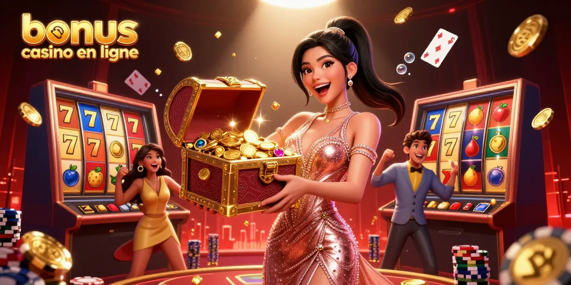 Scène engageante mettant en vedette une magnifique femme asiatique présentant un coffre au trésor rempli de trésors et de bonus de casino.