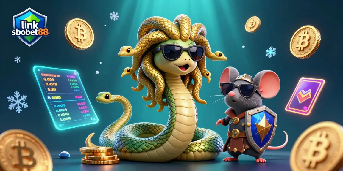 Engage with link sbobet88 in this vibrant 3D gambling scene featuring Medusa and warrior mouse.