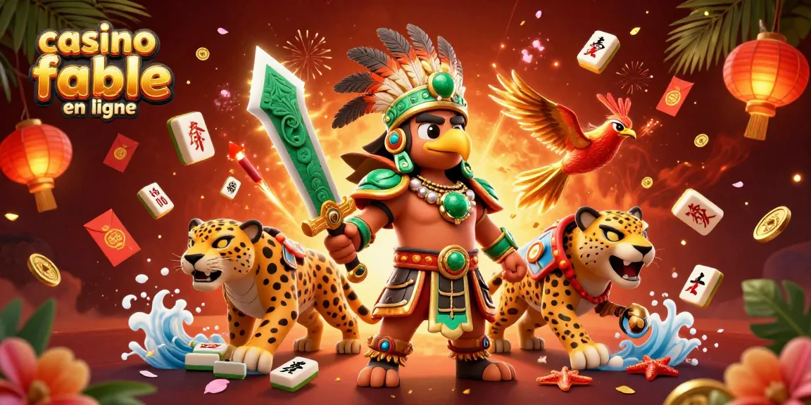 Plongez dans le monde du casino fiable en ligne avec cette illustration de guerriers aztèques et des éléments de jeu.