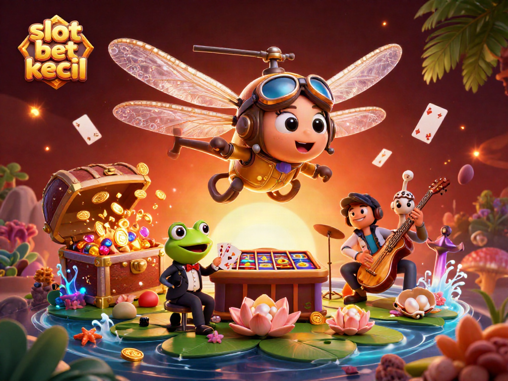 Engage in fun at the slot bet kecil with a vibrant casino scene featuring lively characters!
