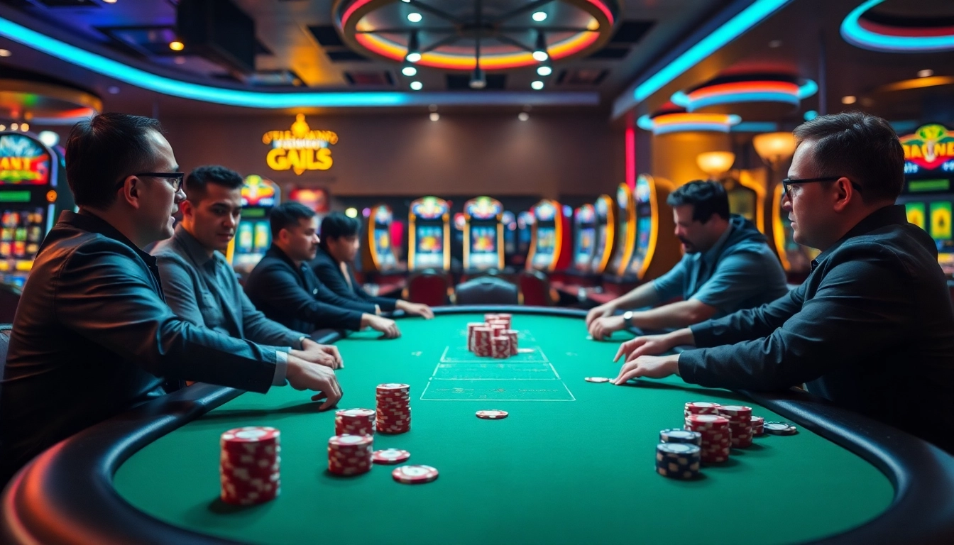Engaging atmosphere of as38 daftar at a casino poker table with colorful chips and players.