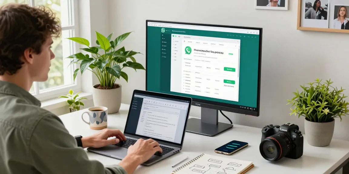 Engaging with WhatsApp電腦版 on a modern workspace with tech accessories and productivity tools.