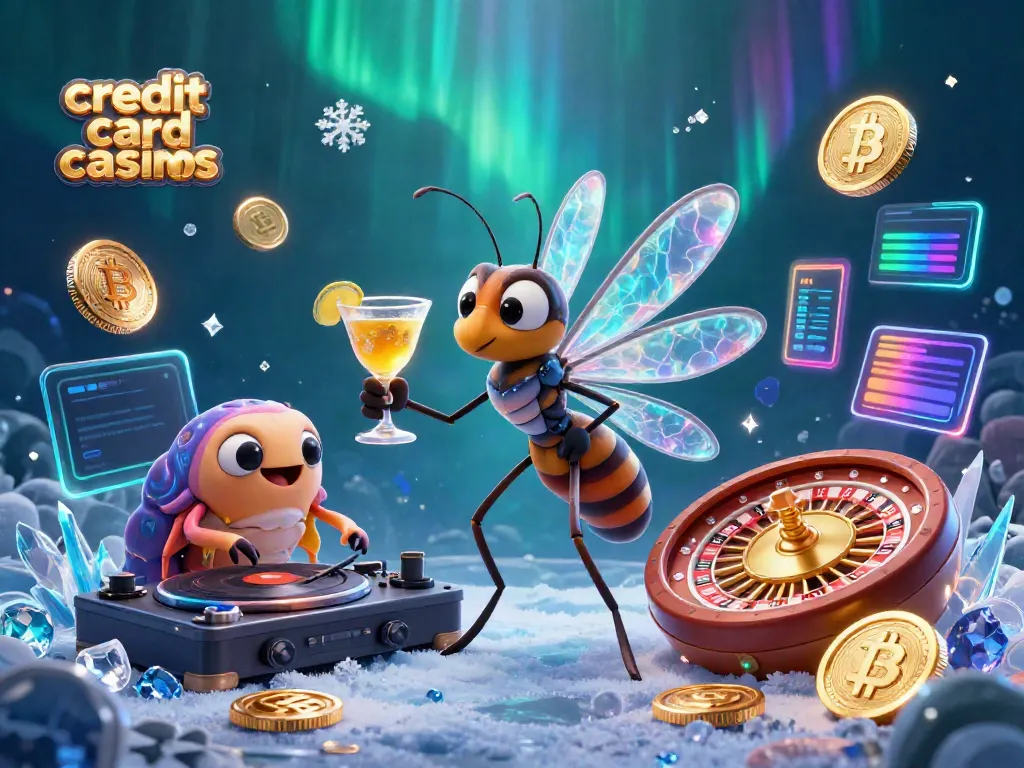 Engage with credit card casinos featuring unique cartoon characters and vibrant digital casino elements.