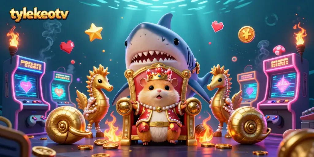 Engage in thrilling sports betting with tylekeotv, featuring a fierce golden hamster king and vibrant gambling elements.