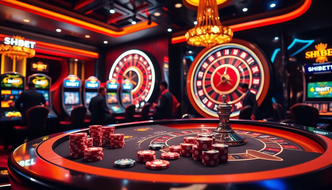 SHBET players enjoying a thrilling casino experience with vibrant gaming tables and slot machines.
