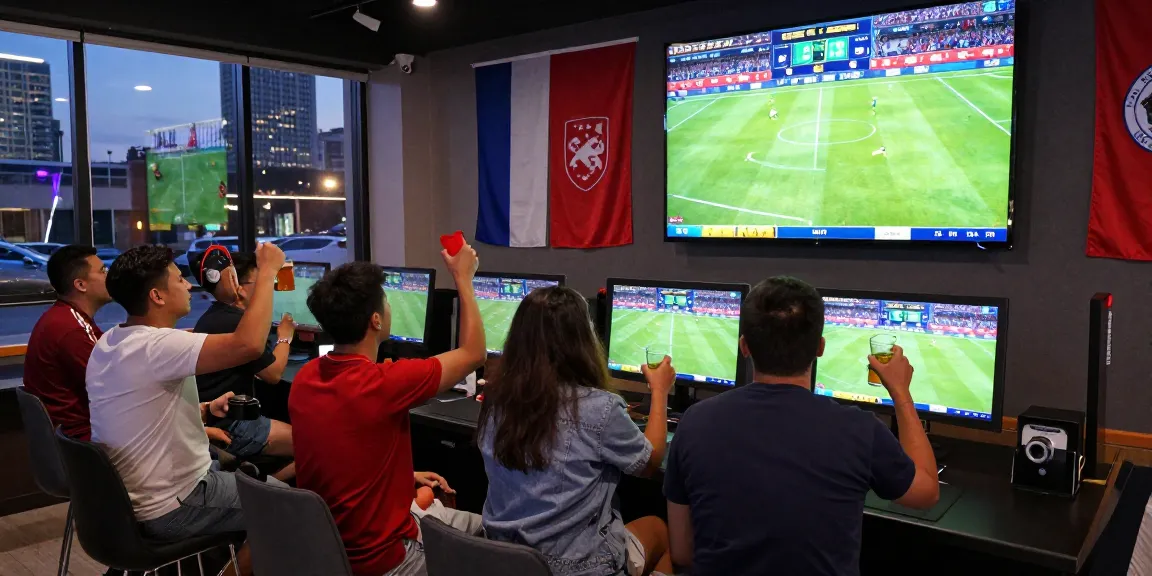 Fans cheering at a sports betting venue, 瞭解內容 around the excitement of live soccer matches.