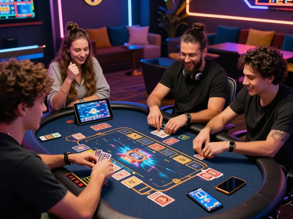 Exciting go88 online gaming scene with friends enjoying a vibrant casino atmosphere