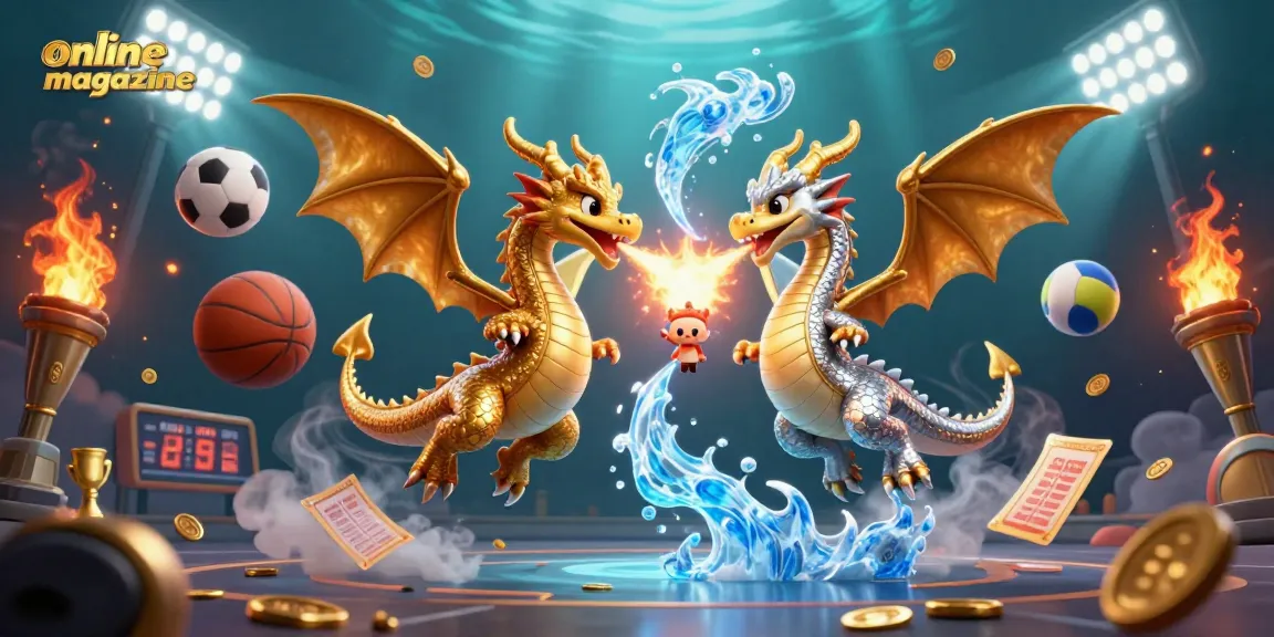 Engage with the thrilling online magazine showcasing a dynamic casino scene with dragon elements and sports betting action.