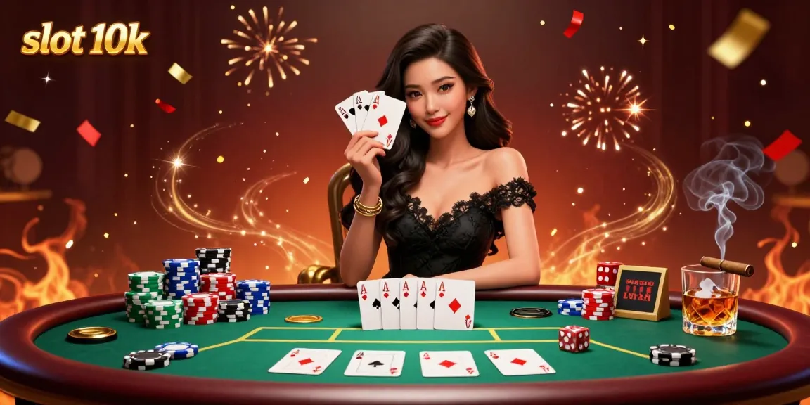 Experience the thrill of slot 10k with a luxurious casino scene showcasing winning poker elements.