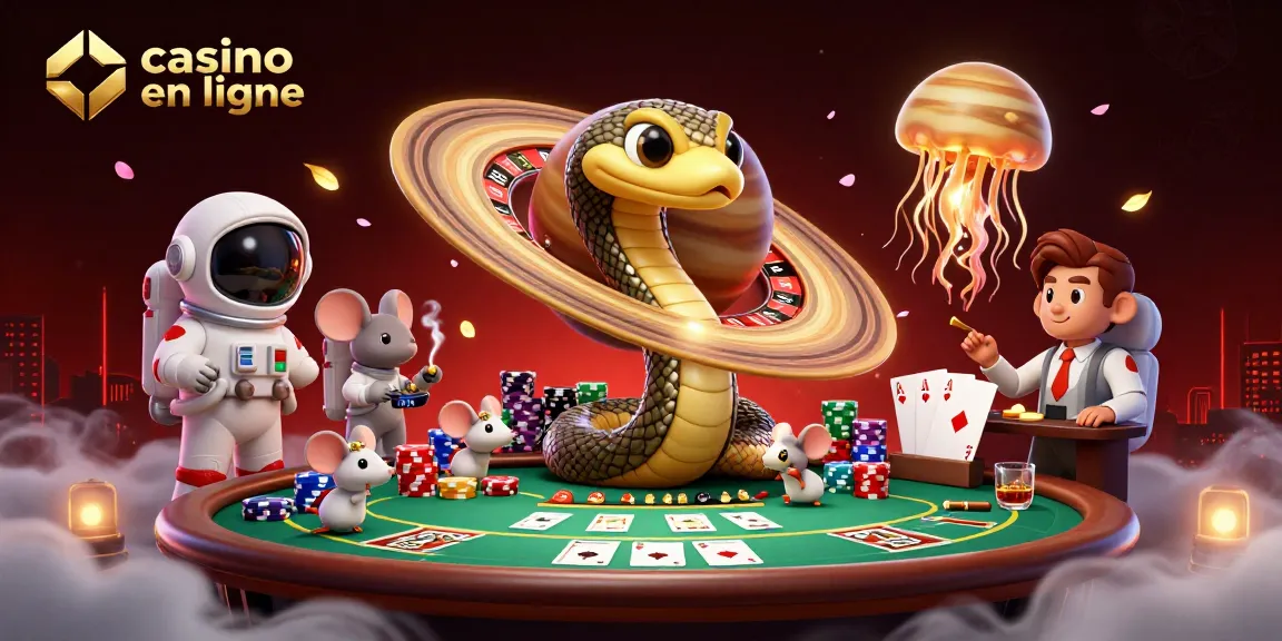 Illustration animée de jeu au casino fiable en ligne, montrant des souris astronautes pariant autour d'une roulette.