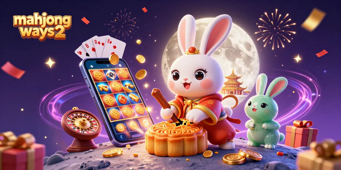 Experience mahjong ways 2 with the moon rabbit characters and vibrant casino elements in this festive scene.