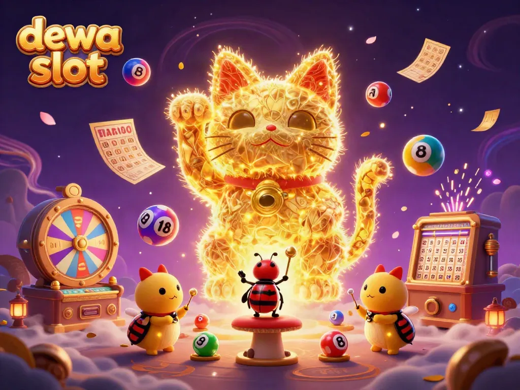 Menyakinkan pemain dengan dewa slot, ilustrasi 3D kucing keberuntungan di kasino