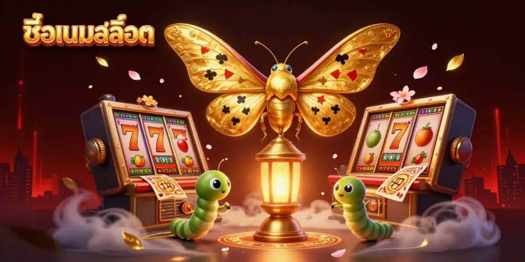 Engage with the exciting world of ชื่อเกมสล็อต, showcasing vibrant slot reels and playful casino themes.