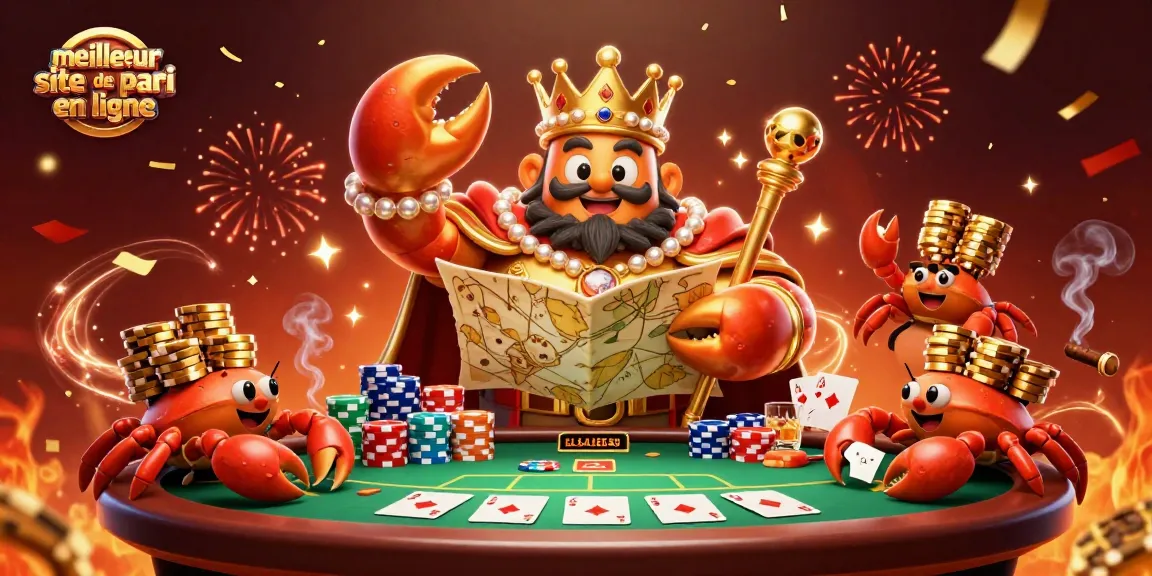 Illustration de la meilleur site de pari en ligne avec un crabe doré tenant une carte au trésor.