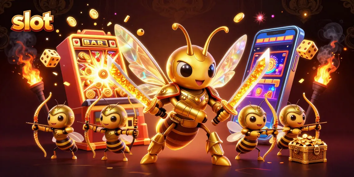 Spin the slots with a vibrant illustration of a golden hornet samurai, dynamic gaming elements, and jackpot excitement.