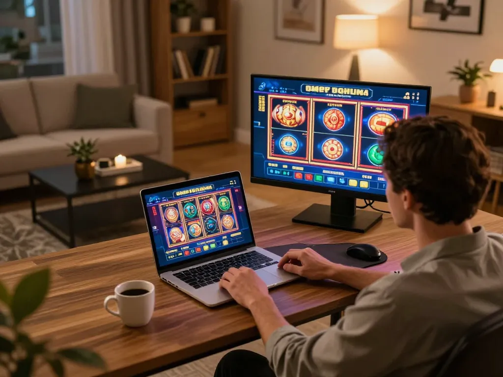 Engaging in slots and live dealer games on fly88 in a cozy home setup.