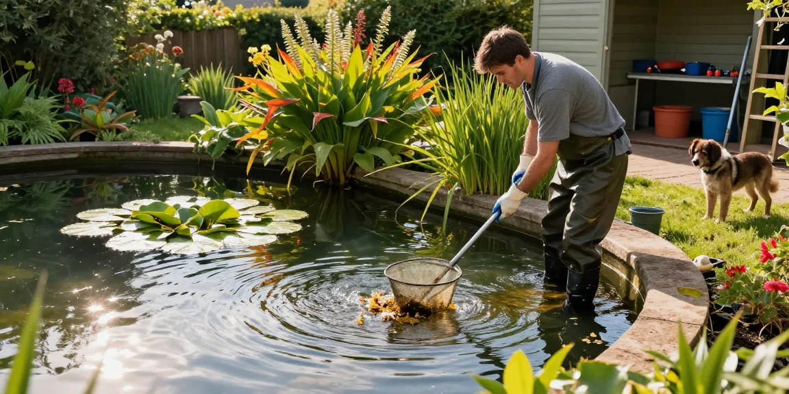 Pond Clean Sussex expert maintaining clear water in a vibrant garden pond.