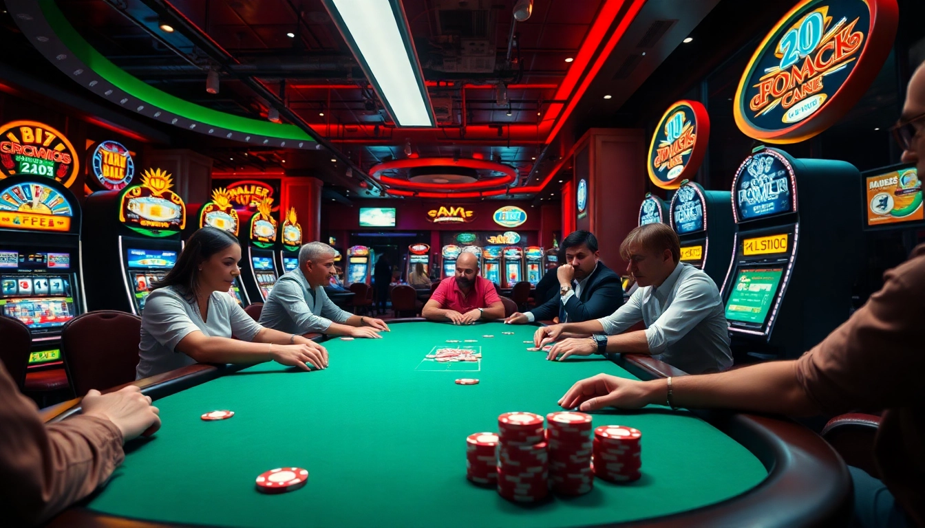 pakde4d momen seru di meja poker kasino dengan lampu cerah dan suasana ramai.