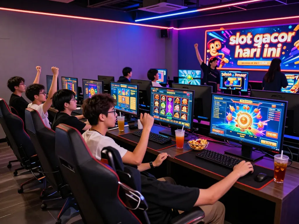Tournament permainan yang menarik menangkap pemain fokus pada slot gacor hari ini dengan layar cerah dan atmosfer penuh energi.
