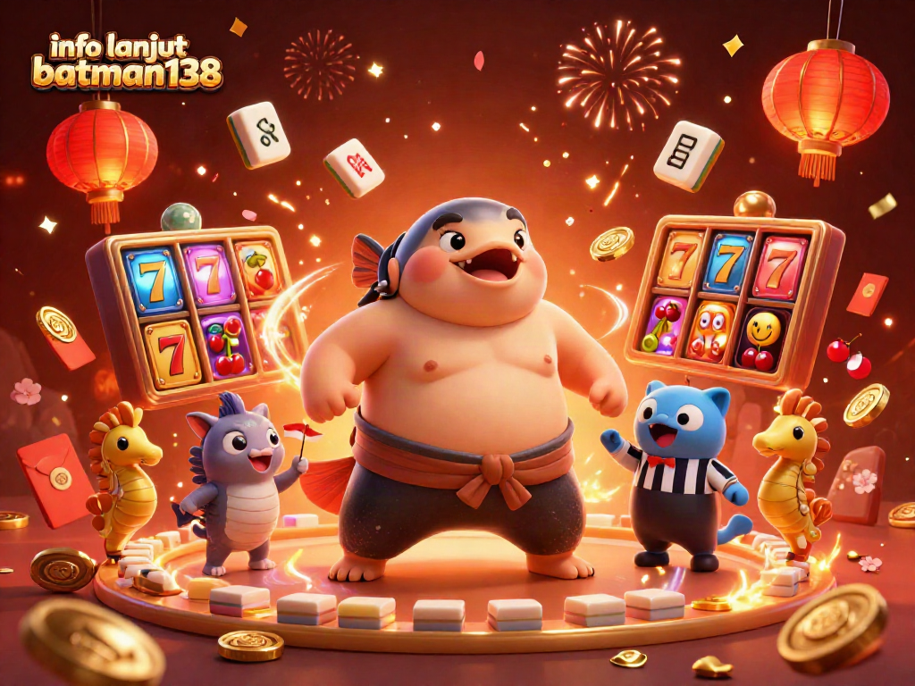 Putaran slot dan jackpot bersama info lanjut batman138 dalam ilustrasi 3D yang meriah.