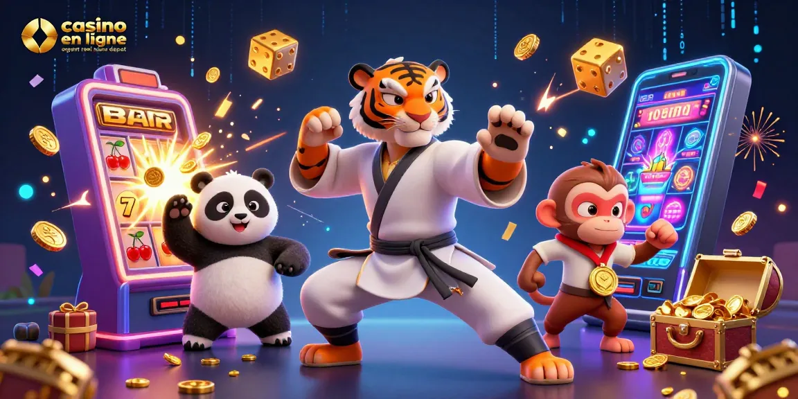 Jouez sur un casino en ligne argent réel sans dépôt avec un tigre maître kung fu, un panda disciple, et un singe fouineur.