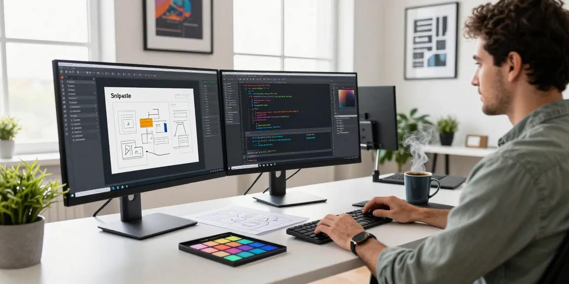 Showcasing Snipaste's powerful screenshot and annotation features in a modern office workspace.