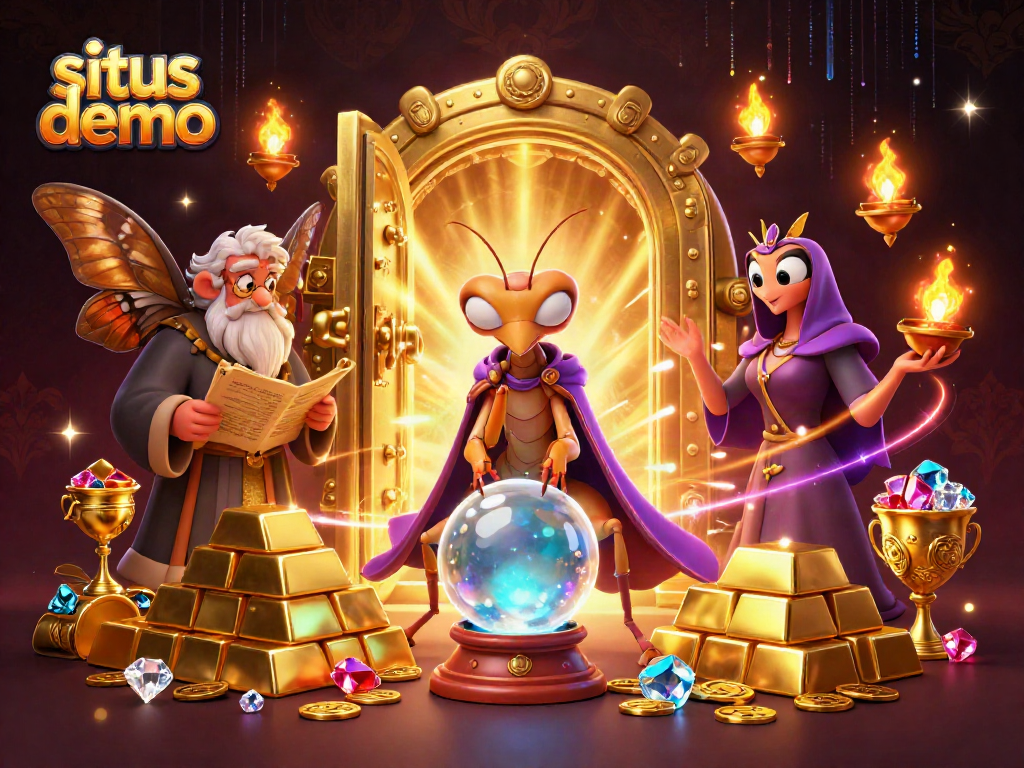 Engage in situs demo with vibrant illustration featuring a fortune teller in a mystical casino setting.