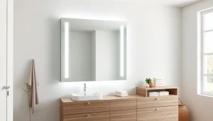 Stunning sonni Spiegelschrank mit integrierter LED-Beleuchtung in modernem Badezimmer.