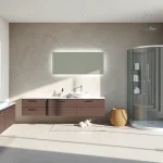 Admire the elegant sirhona France bathroom setups, showcasing sleek mirrors and modern furniture.