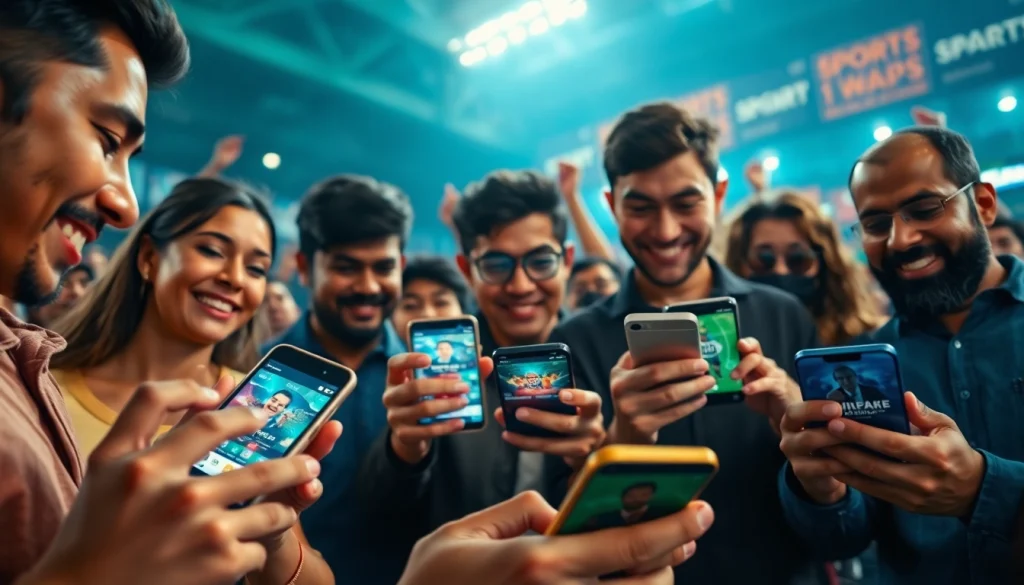 Engaging users with top sports betting apps India showcased on mobile devices in a vibrant environment.