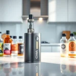 Verwenden Sie Oxva Vape-Geräte auf einem eleganten modernen Tisch mit E-Liquids.