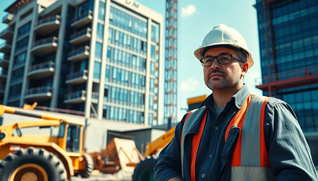 Manhattan General Contractor overseeing construction site with heavy machinery and building progress.