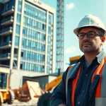 Manhattan General Contractor overseeing construction site with heavy machinery and building progress.