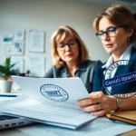 Soudní překlad: Certified translator working on legal documents in a professional office setting.