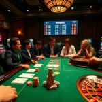 Bongdalu gaming scene with poker chips and lively players at a casino table.