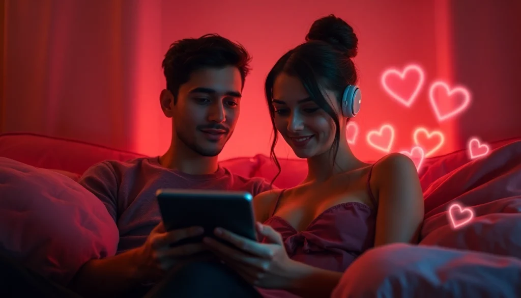 Engaging scene of ai sexting with a cozy digital chat environment, highlighting intimacy and connection.