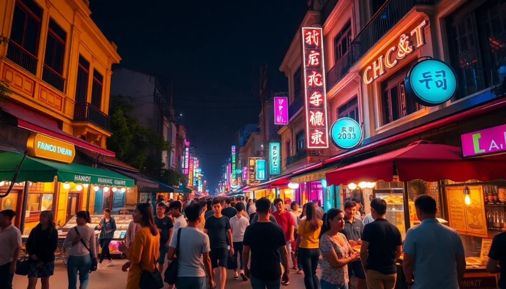 Experiencing 하노이밤문화 with vibrant nightlife in Hanoi's bustling streets.