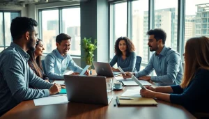 Team collaborating on competitive intelligence analysis in a modern office