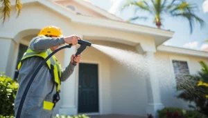 Soft wash cleaning process for a home's exterior by professionals in Kissimmee, FL.