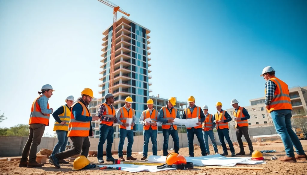 Workers engaging in Austin construction project showcasing teamwork and professionalism.