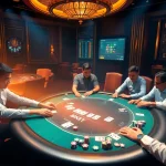 Experience the thrill of 8KBET casino with players engaging in a high-stakes poker game.