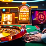 Engage in thrilling online betting at 7m cn featuring roulette and poker chips on a vibrant casino table.