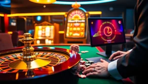 Engage in thrilling online betting at 7m cn featuring roulette and poker chips on a vibrant casino table.