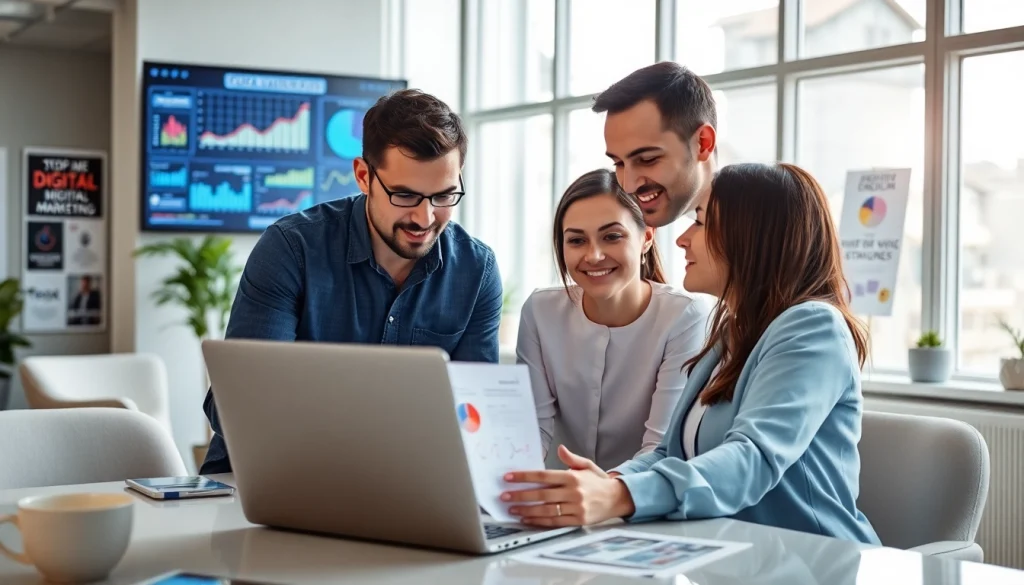 Engaged professionals strategizing medspa digital marketing in a modern creative office.
